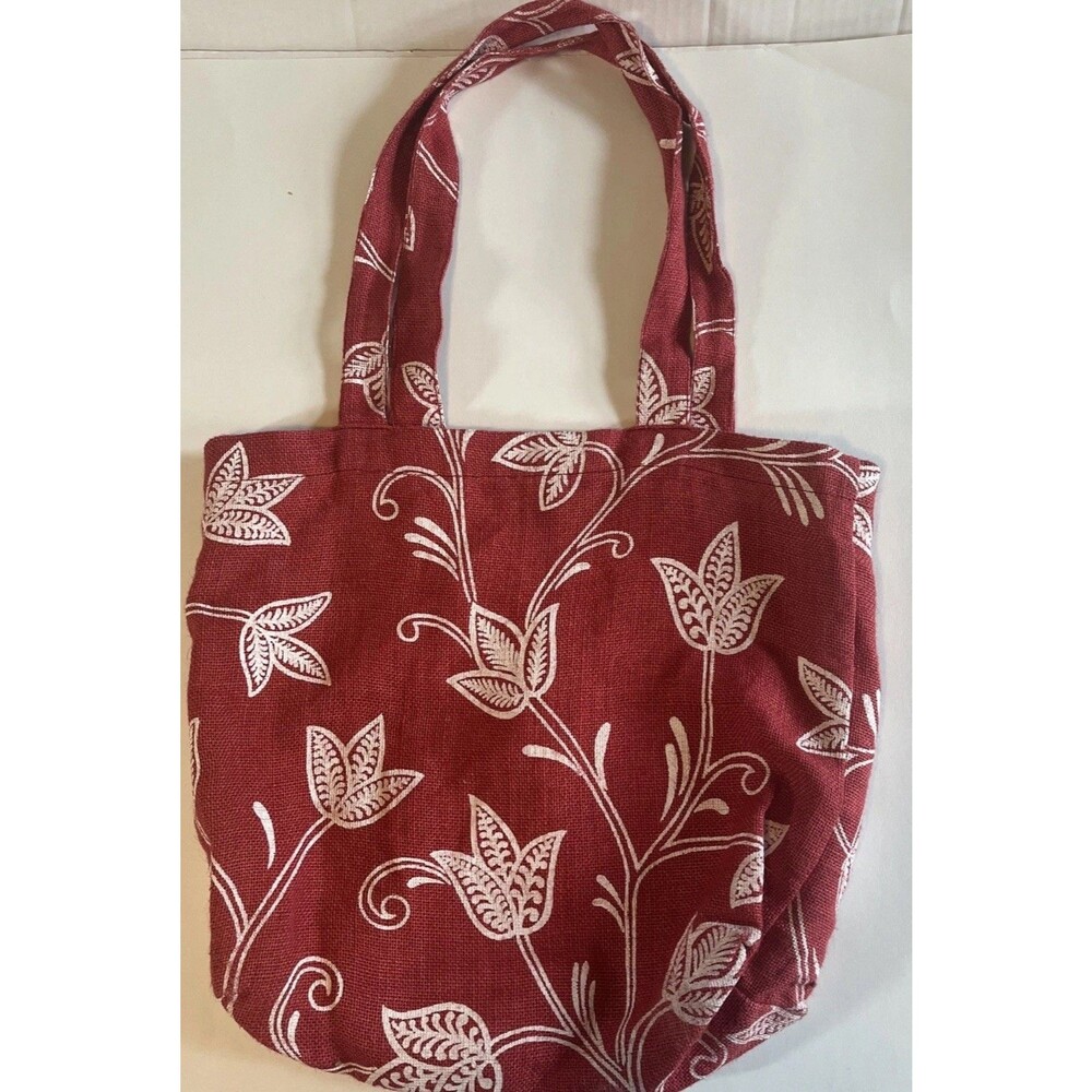 Buckhead Betties Bag 100% Jute Red White Large Tote Shopper Travel Beach Floral